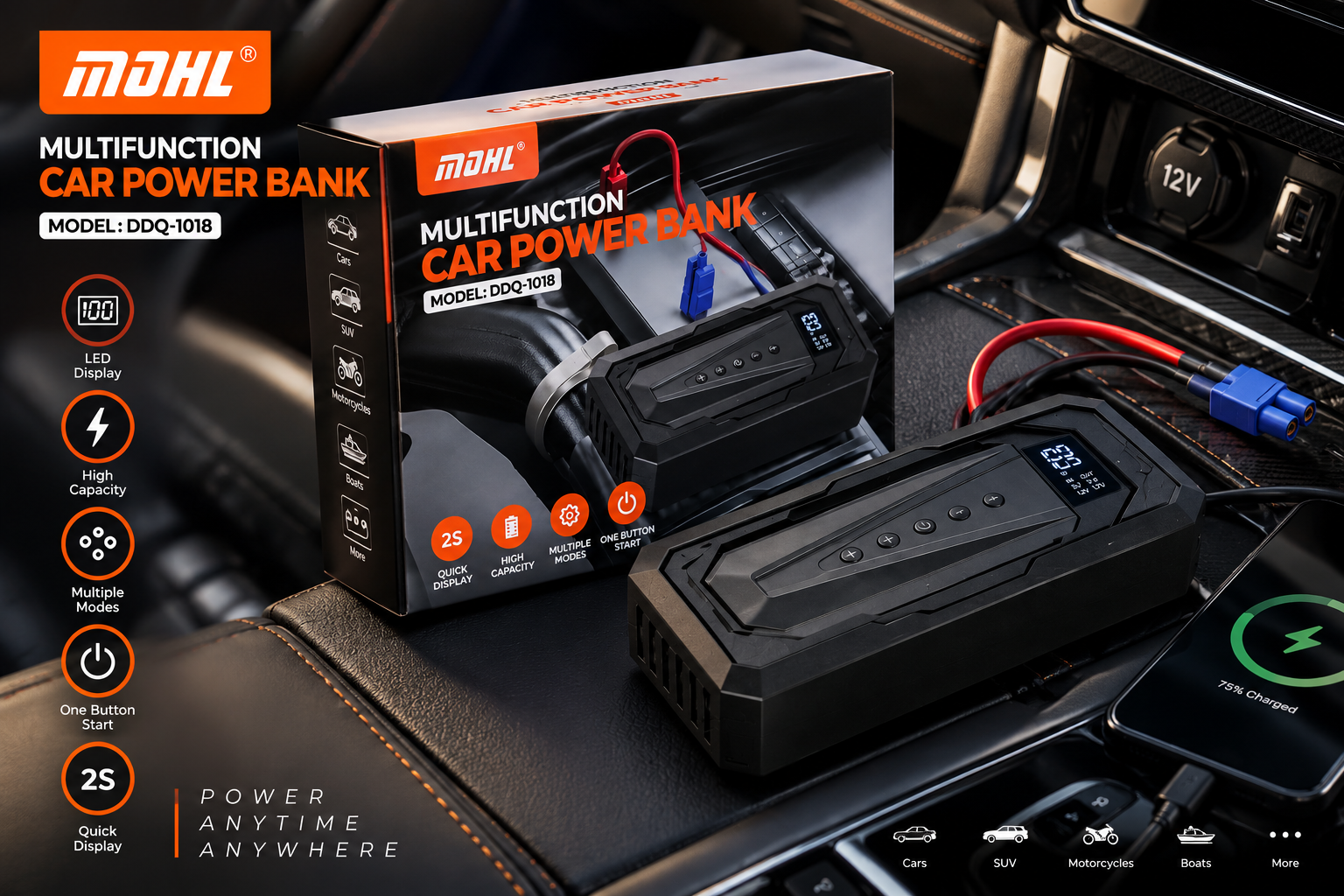 MOHL DDQ-1018 Multifunction Car Power Bank & Emergency Jump Starter