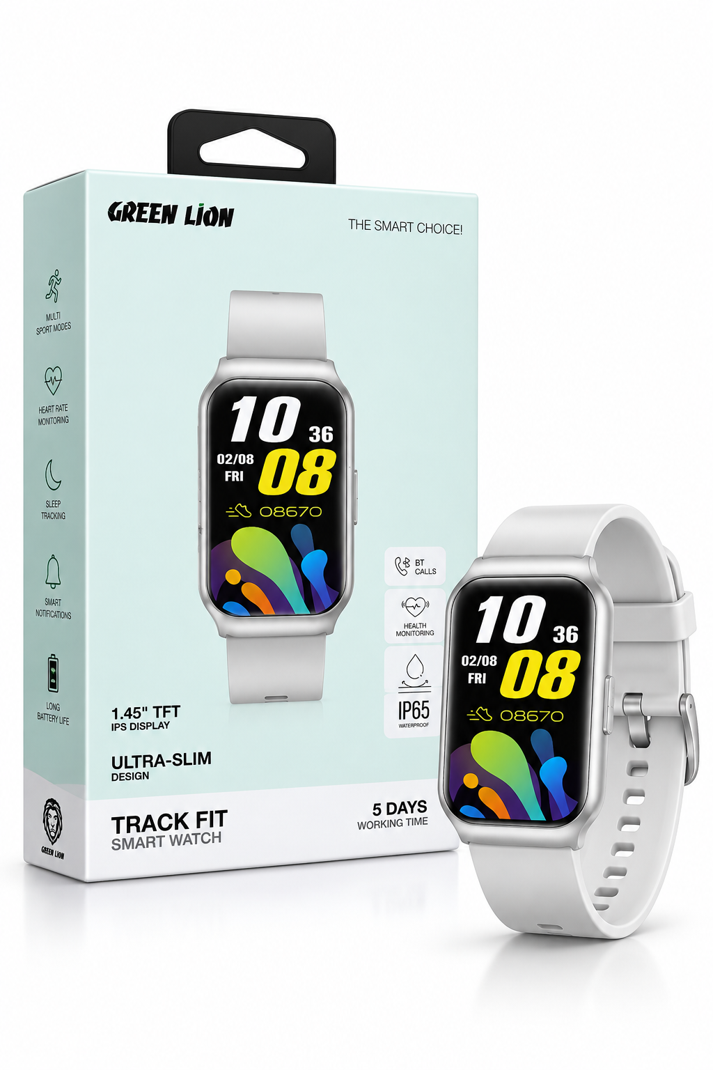 Green Lion Track Fit Smart Watch – Silver/White