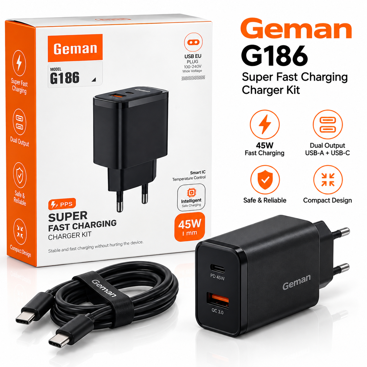 Geman G186 45W Super Fast Charging Charger Kit