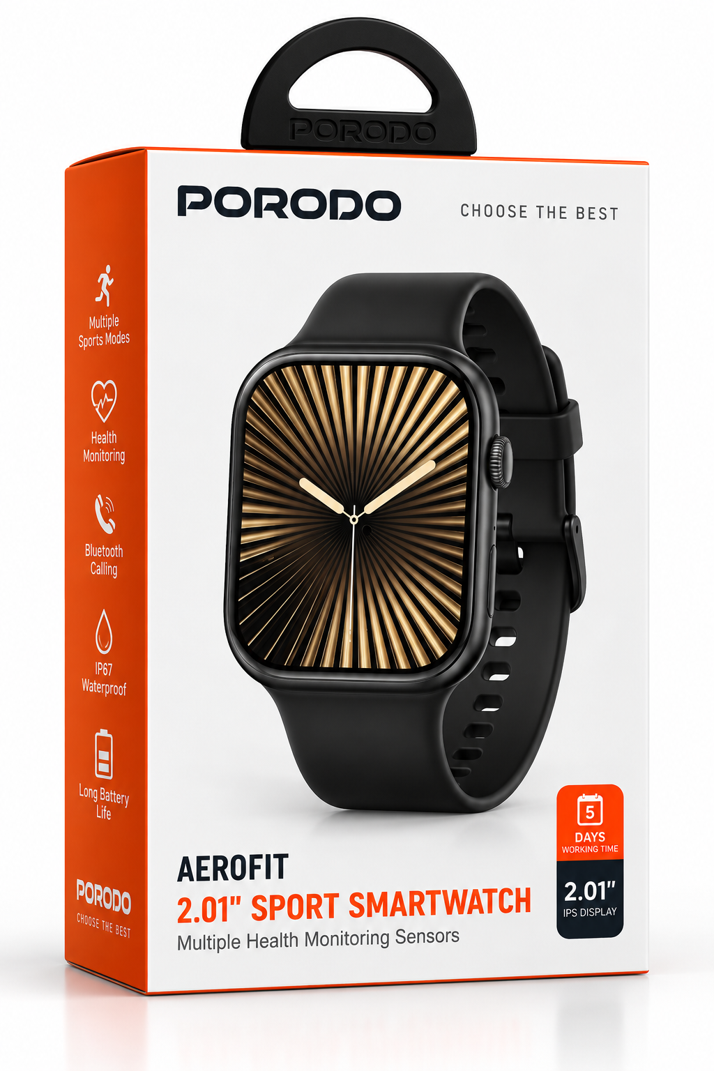 Porodo AeroFit 2.01″ Sport Smartwatch – Gold